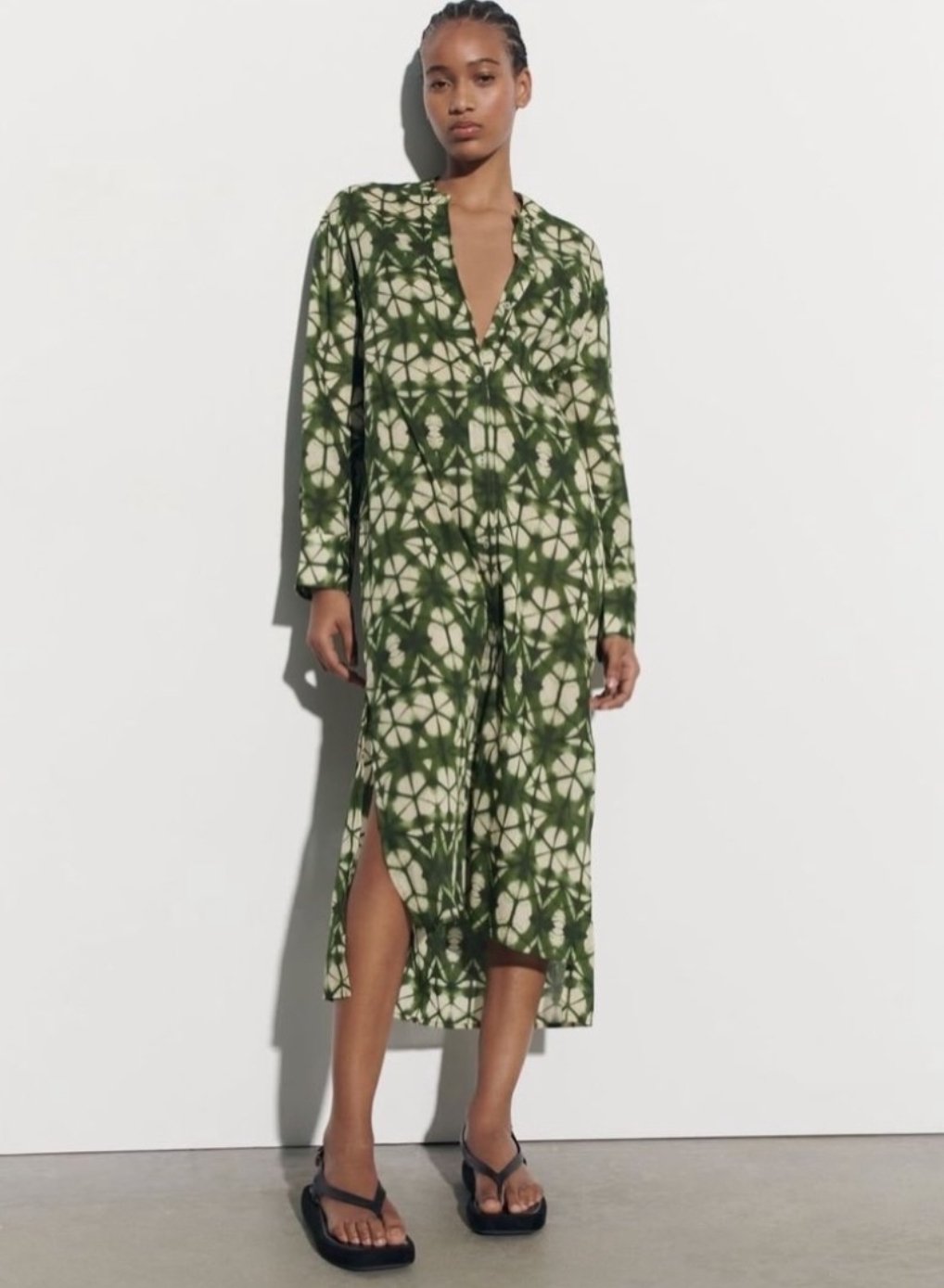 Printed Button-Down Midi Dress