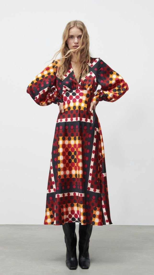 Geometric Polka Dot Satin Maxi Dress