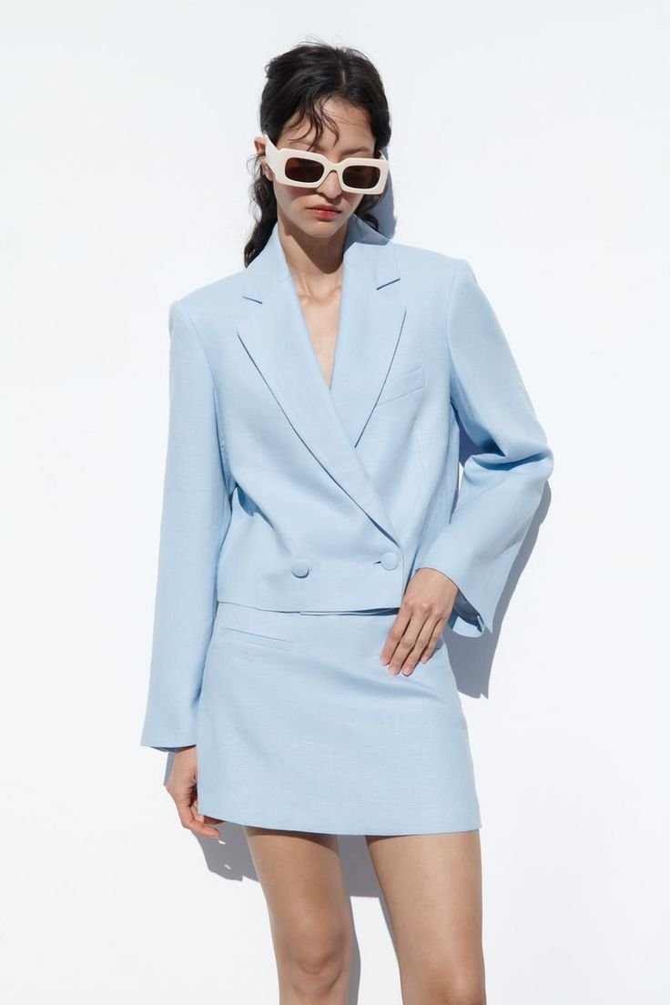 Cropped Linen Double Breasted Blazer