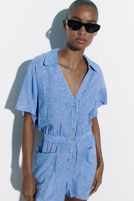 Sky Blue And White Seersucker Stripe Playsuit