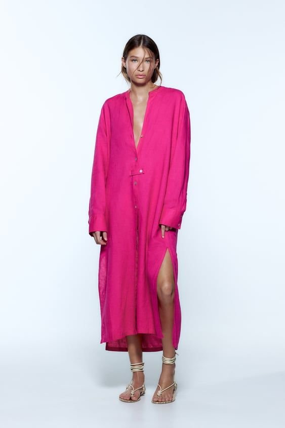 Linen Buttoned Through Dress