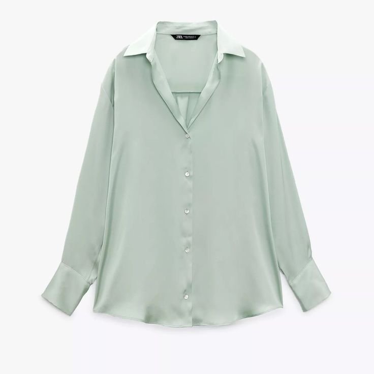 Oversized Mint Satin Shirt - Image 2