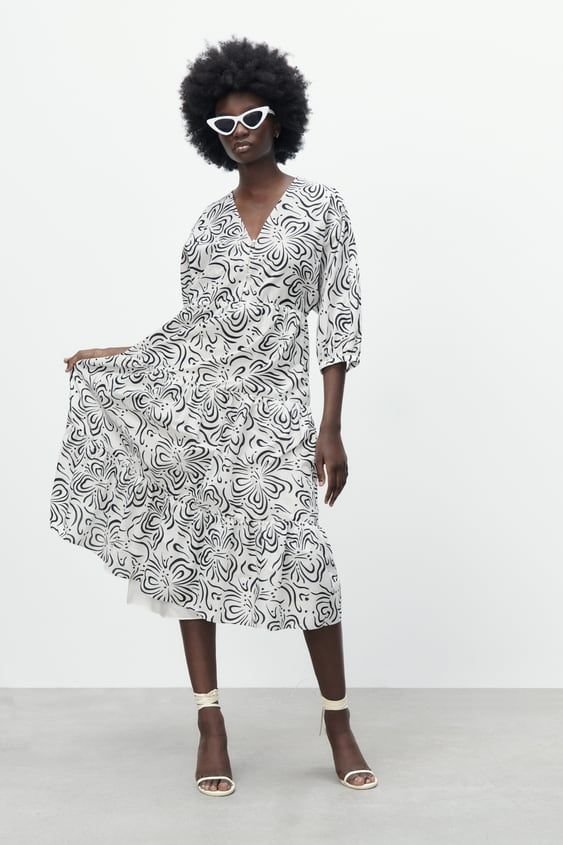 Abstract Printed Wrap Midi Dress