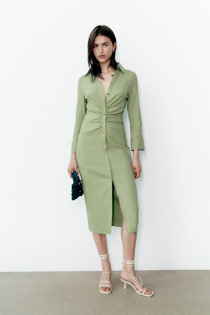 Front Button Down Midi Shirt Dress