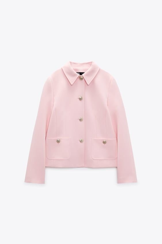 Cropped Collar Blazer With Gold Button