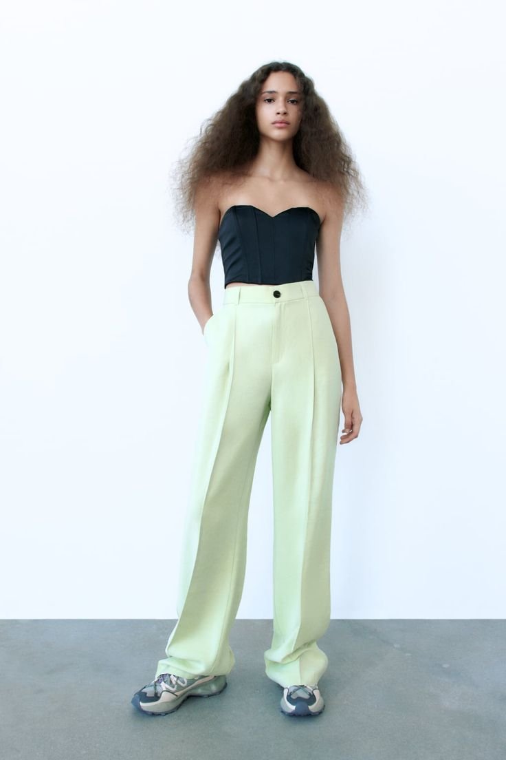 Mint Green High Waist Wide Leg Tailored Trousers