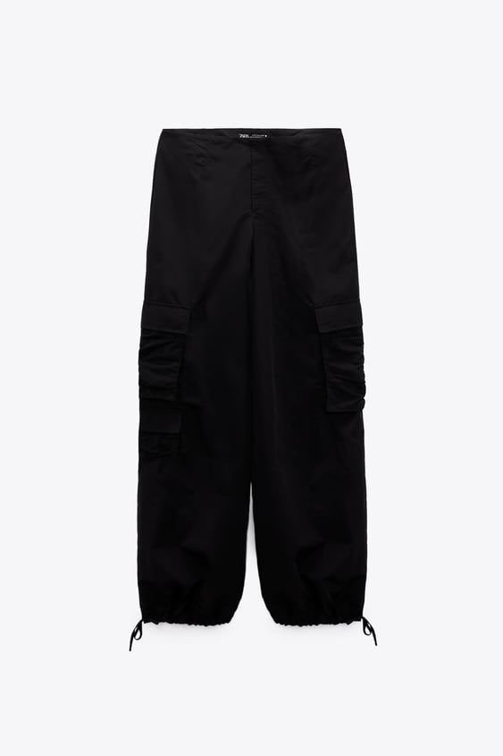Parachute Cargo Pants With Drawstring Hem