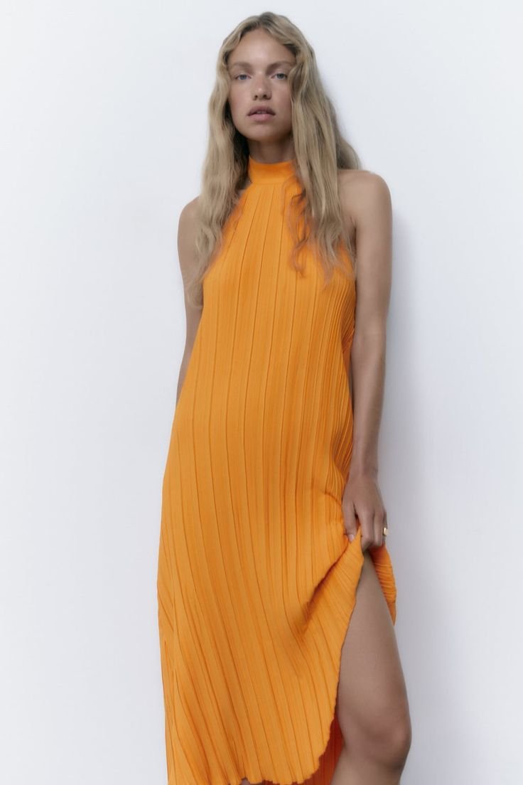 Pleated Halter Midi Dress