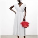 Drawstring Waist V-neck Midi Dress