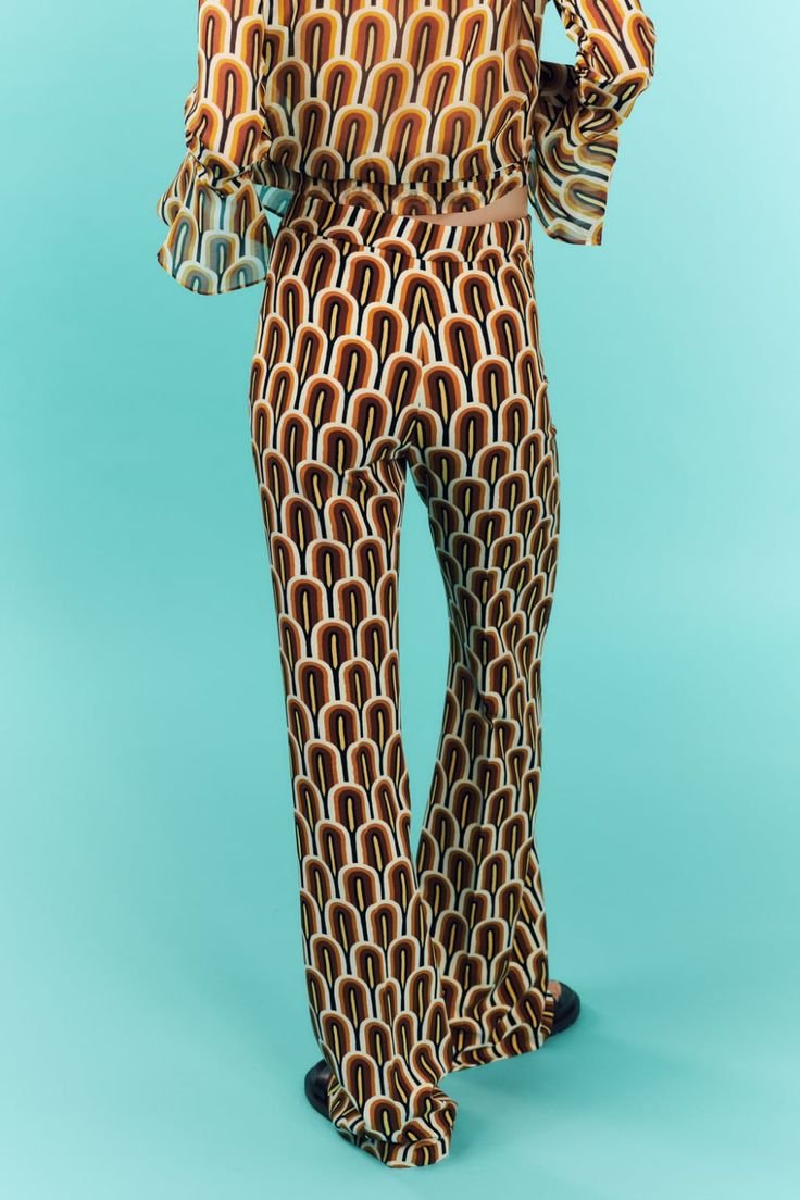 Retro Geometric Print Wide Leg Pants