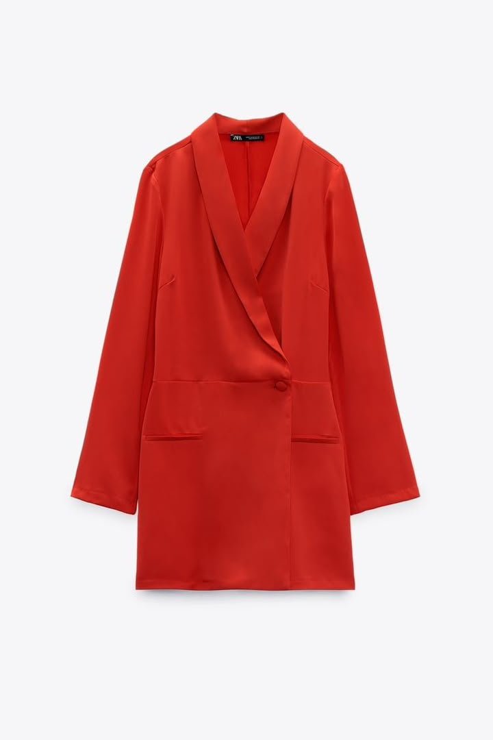 Red Satin Shawl Collar Blazer Playsuit