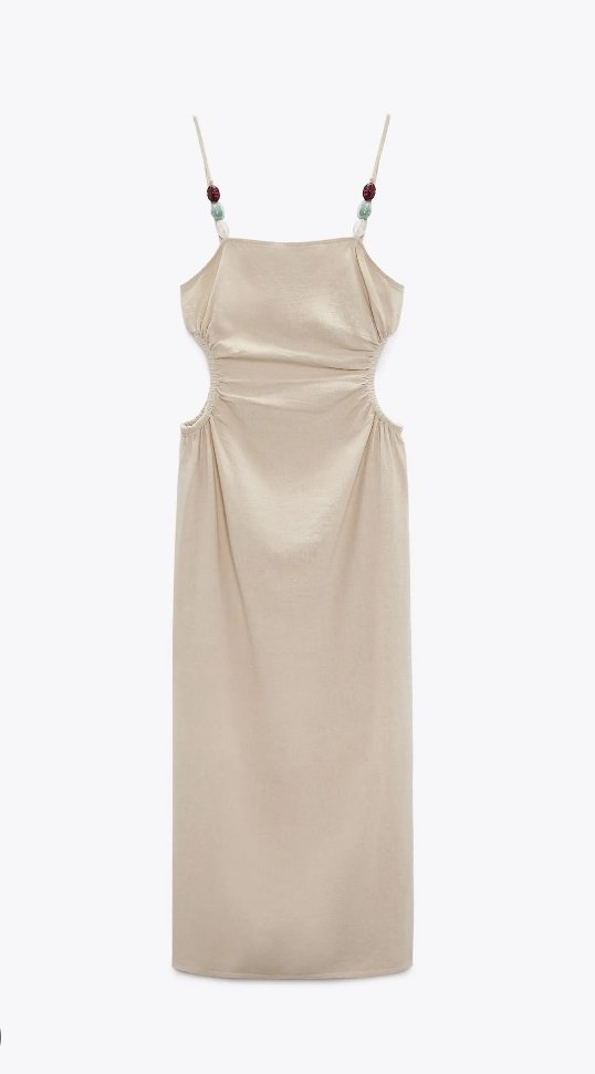 Beaded Satin Strap Cutout Midi Dress