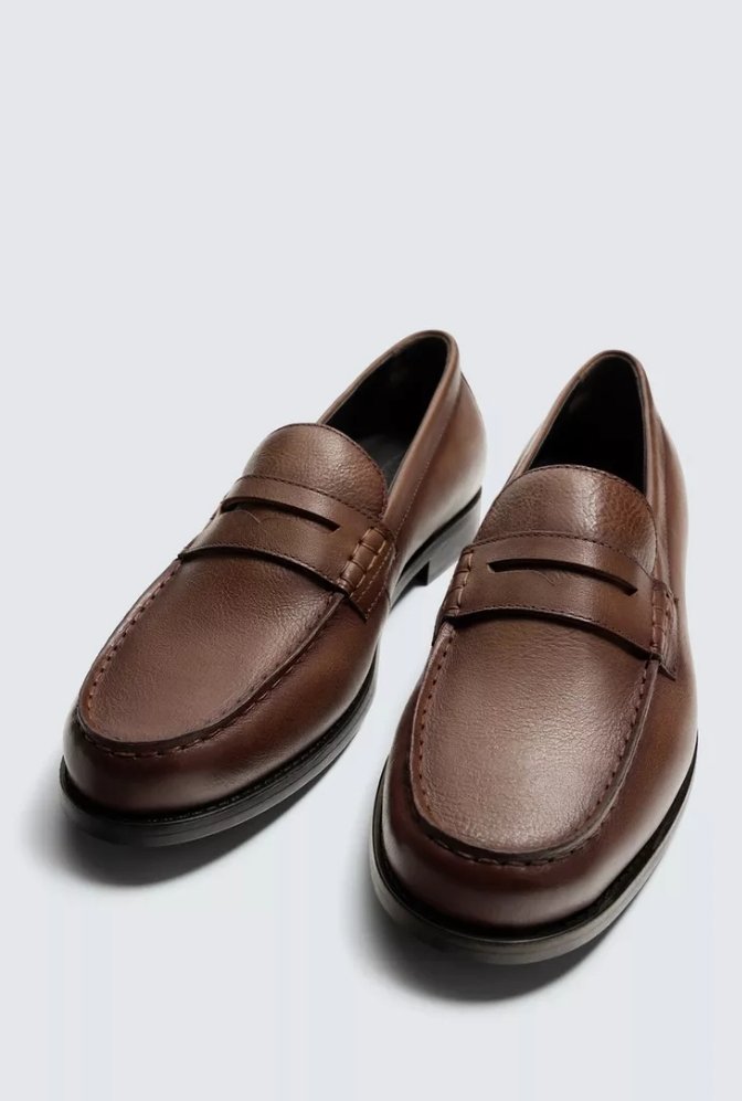 Cognac Brown Leather Penny Loafers
