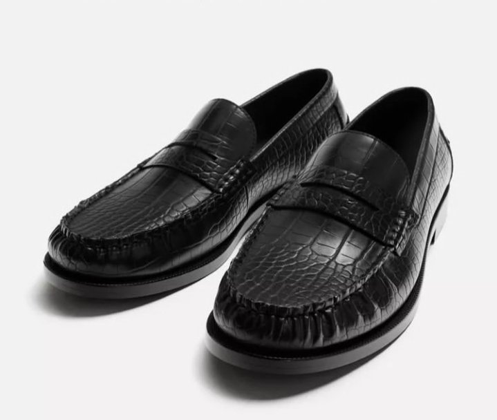 Black Croc Embossed Penny Loafers