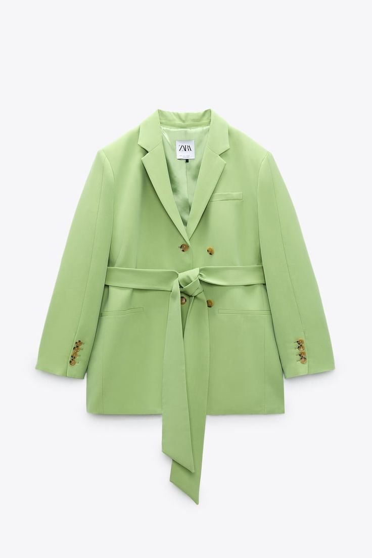 Pistachio Green Belted Double Breasted Blazer