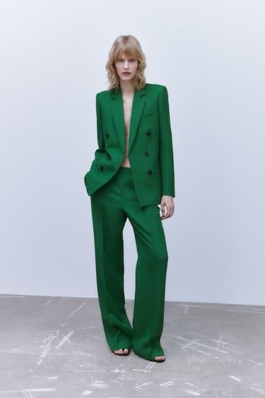 Green Straight Fit Trousers With Topstitching