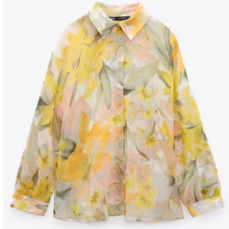 Floral Sheer Button Down Shirt - Image 2