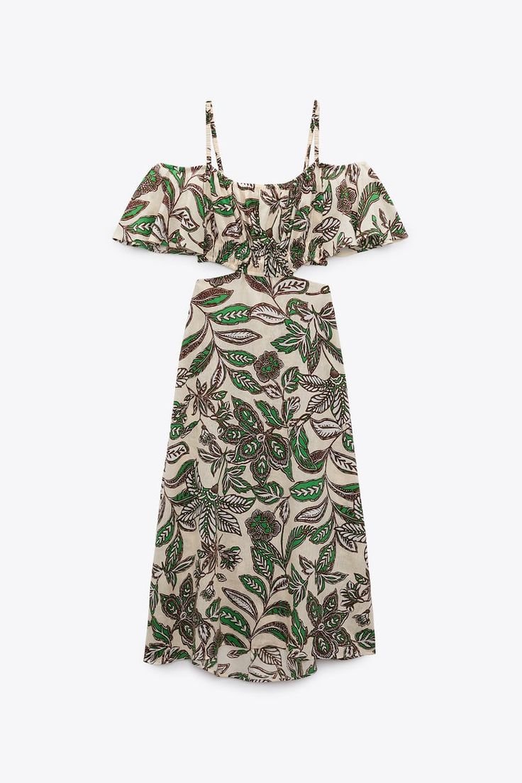 Cutout Off Shoulder Botanical Midi Dress - M