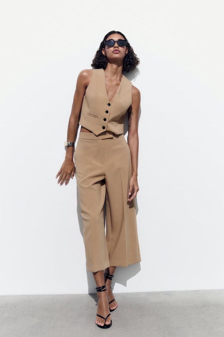 High Waist Camel Cullotes Trouser