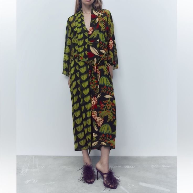 Printed Kaftan Kimono Maxi Dress