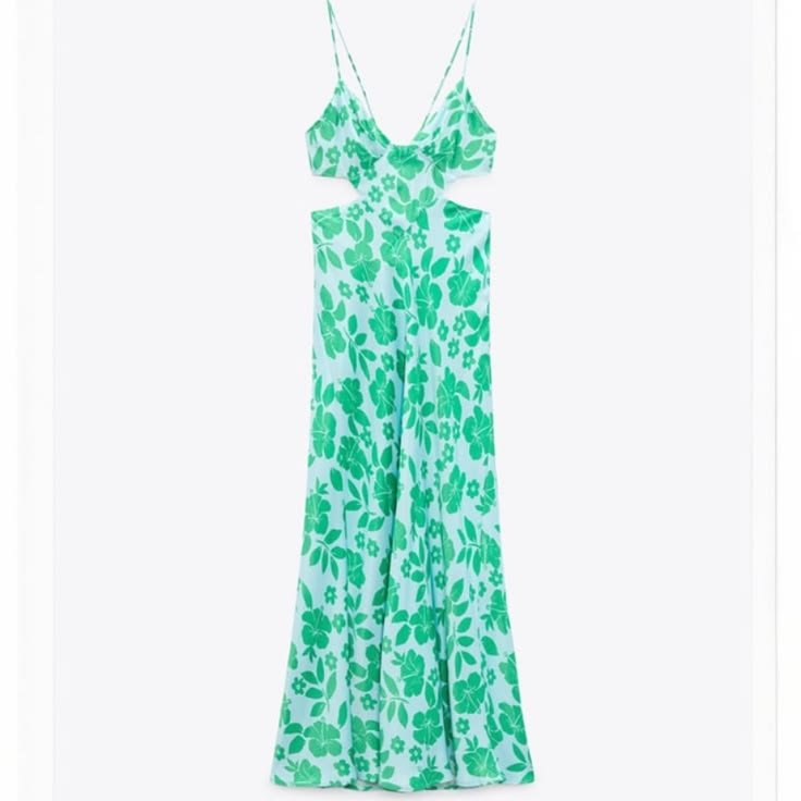 Hibiscus Print Cutout Green Maxi Dress