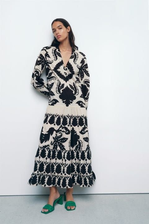 Damask Print Tiered Maxi Dress