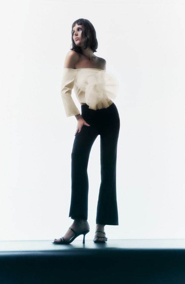Tulle Cream Flower Crop Top