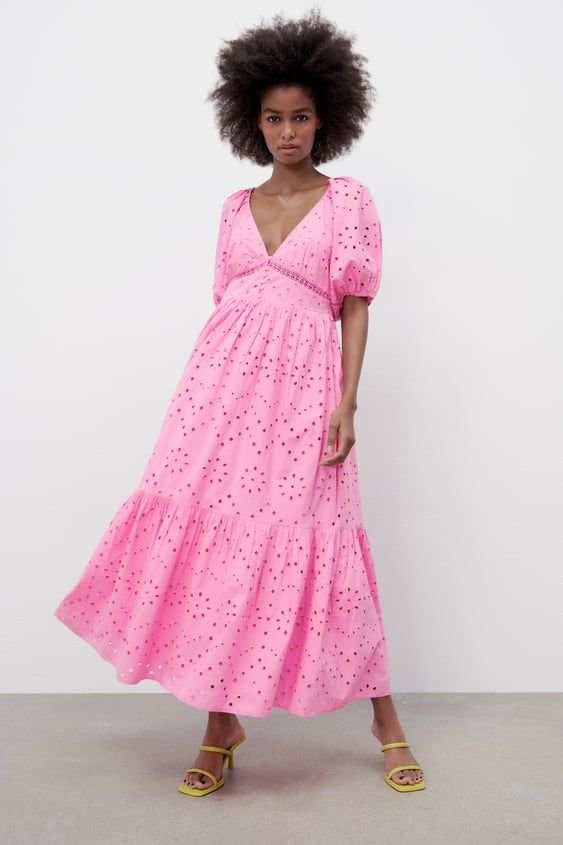 Pink Openwork Embroidered Dress