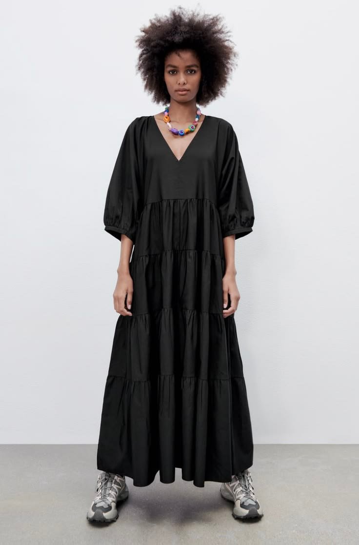 Black Tiered Volume Maxi Dress
