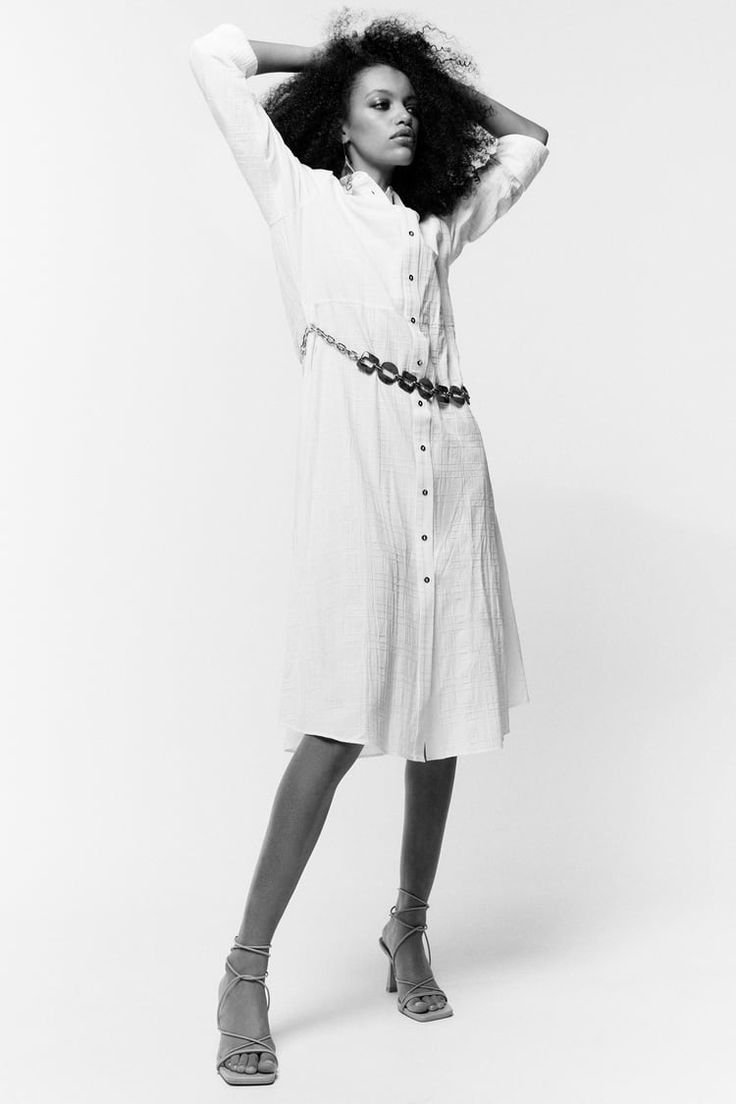 Chain Belted Shirt Dress