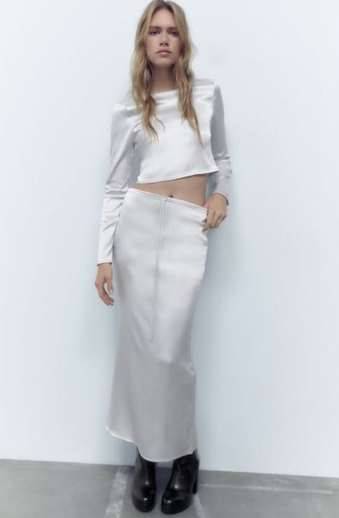 Satin Drawstring Midi Skirt