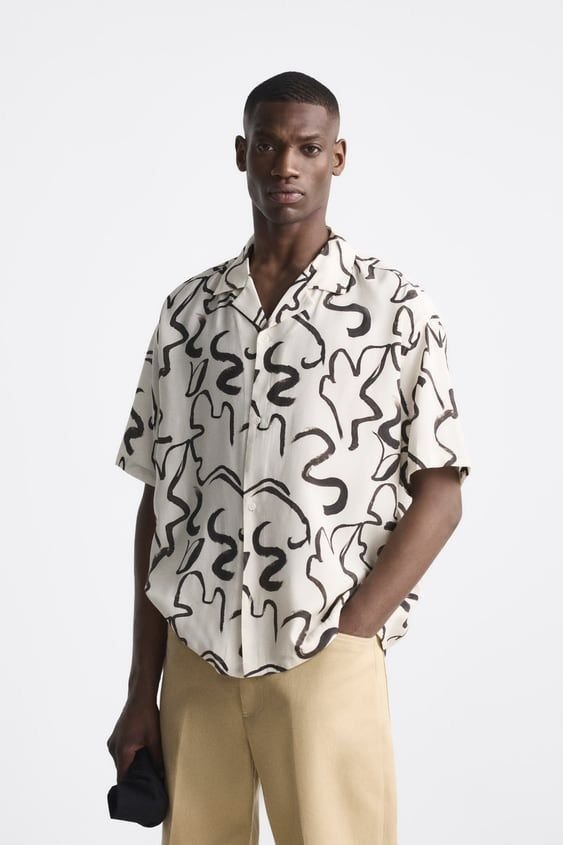 Men's Abstract Line Camp Shirt