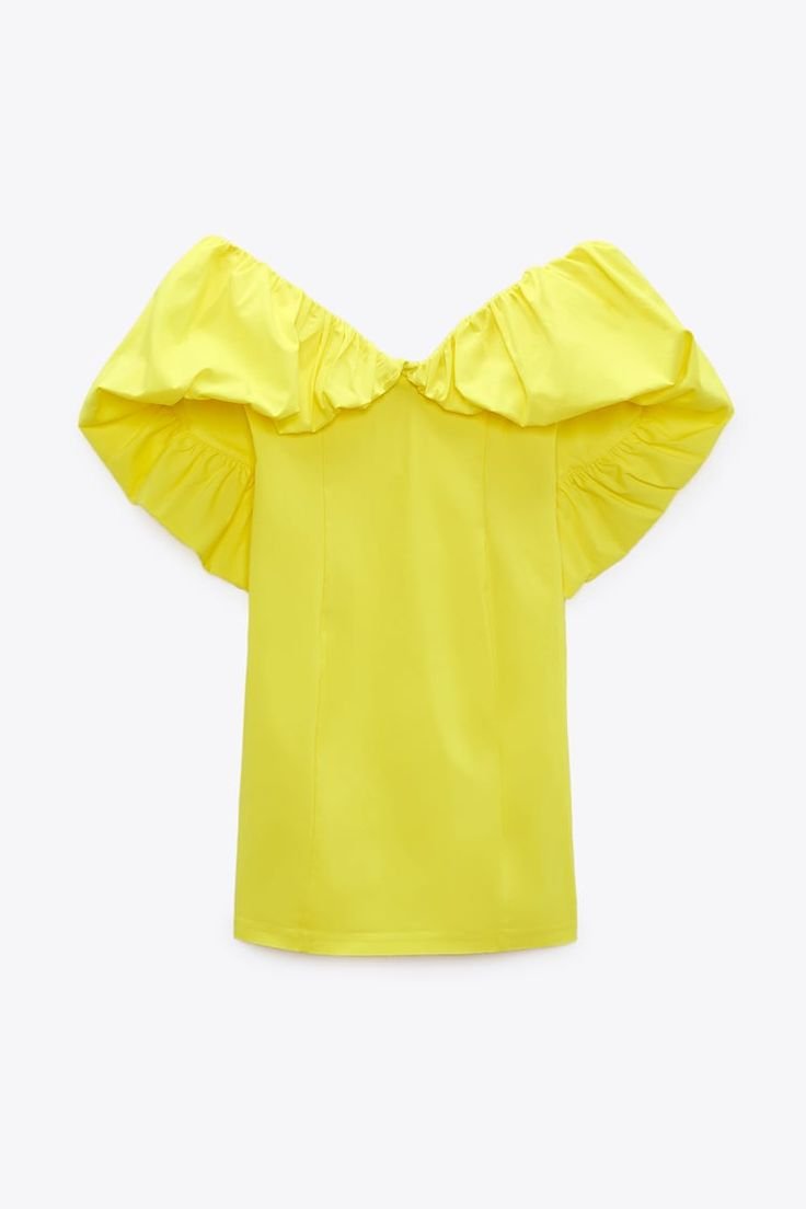 Off Shoulder Puff Sleeves Dress Bright Yellow
