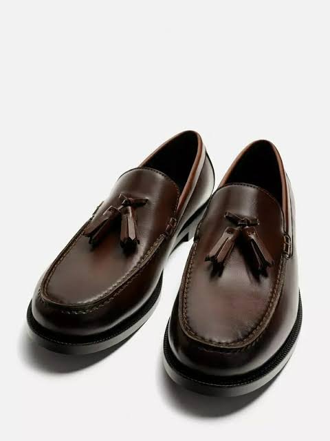 Dark Brown Tassel Leather Loafers