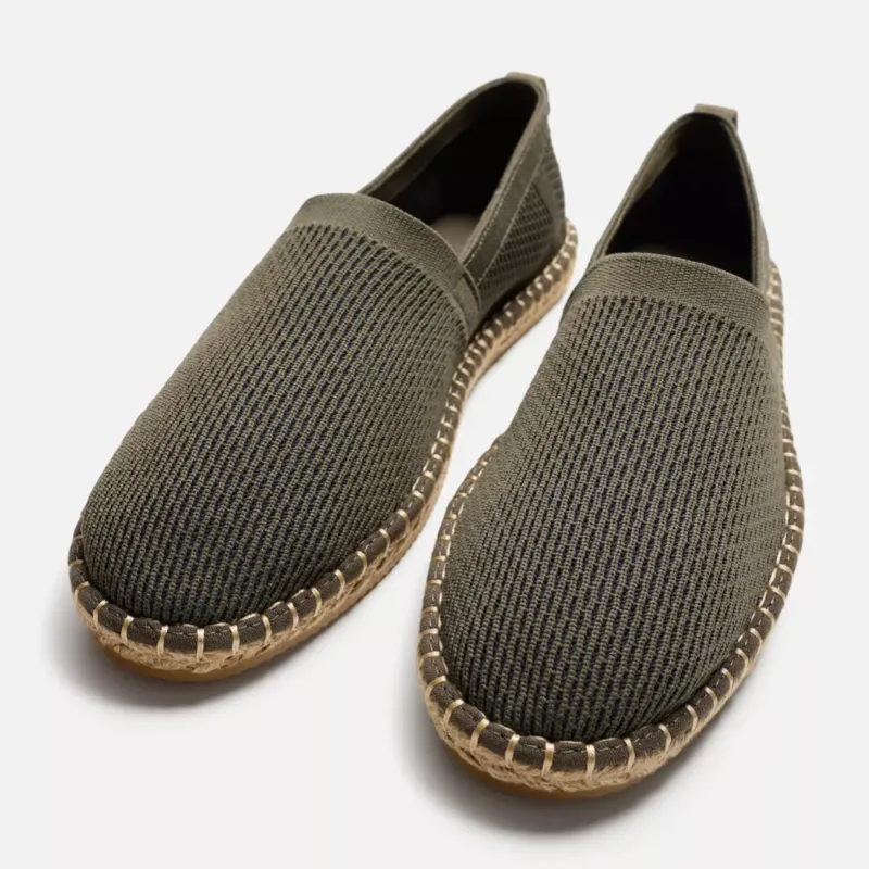 Olive Green Knit Espadrille Slip On Shoes