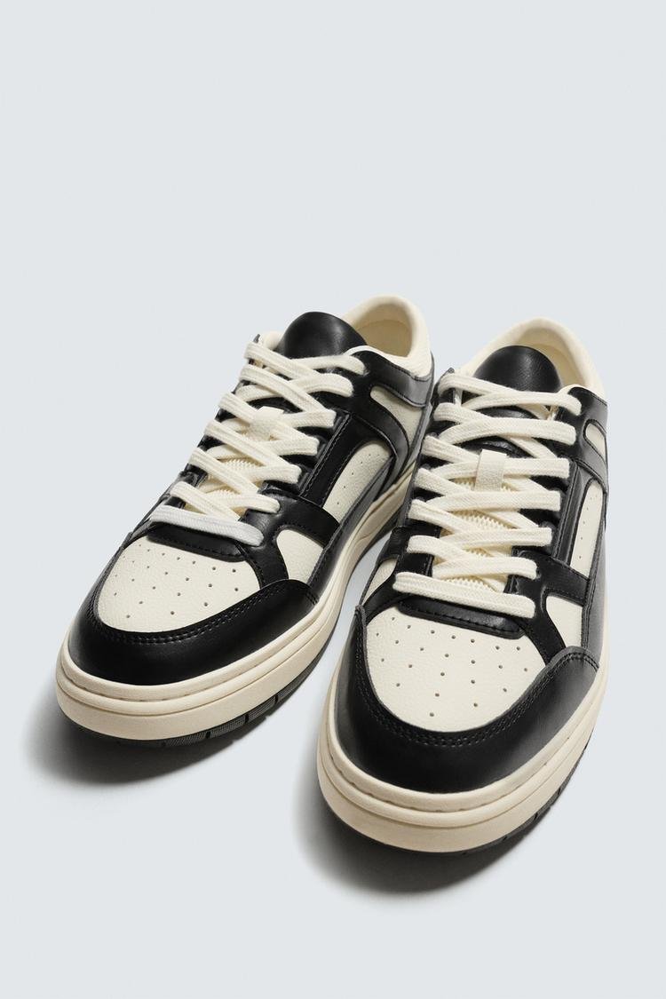 Black And Ecru Basketball Trainers