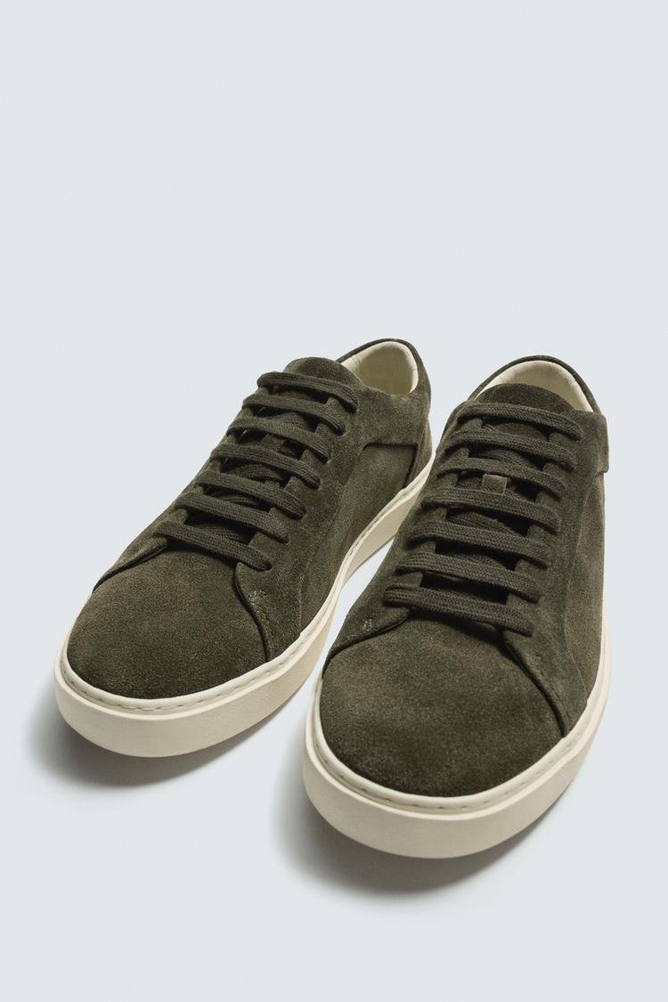 Olive Green Suede Low Top Sneakers