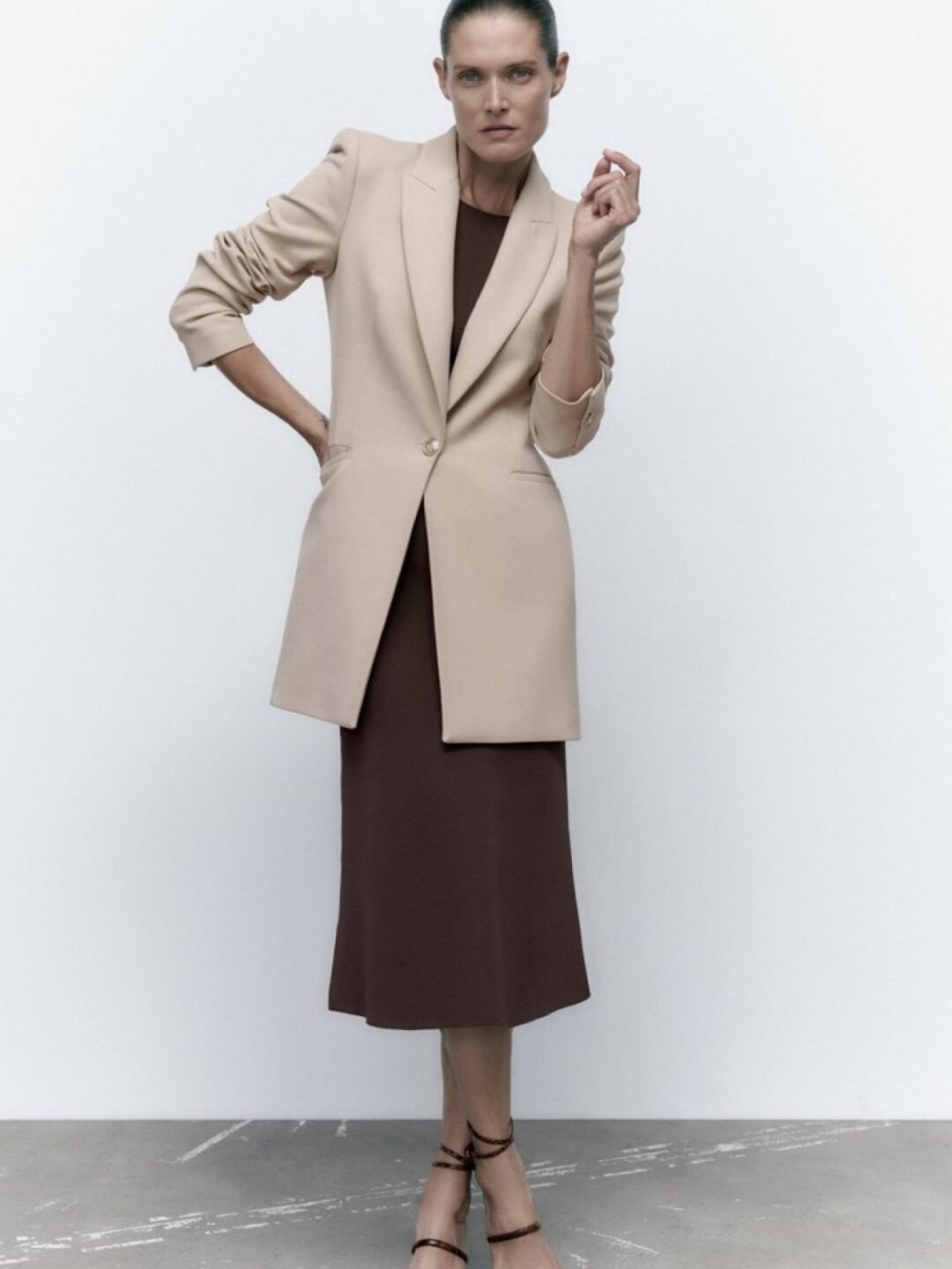 Beige Oversized Peak Lapel Blazer