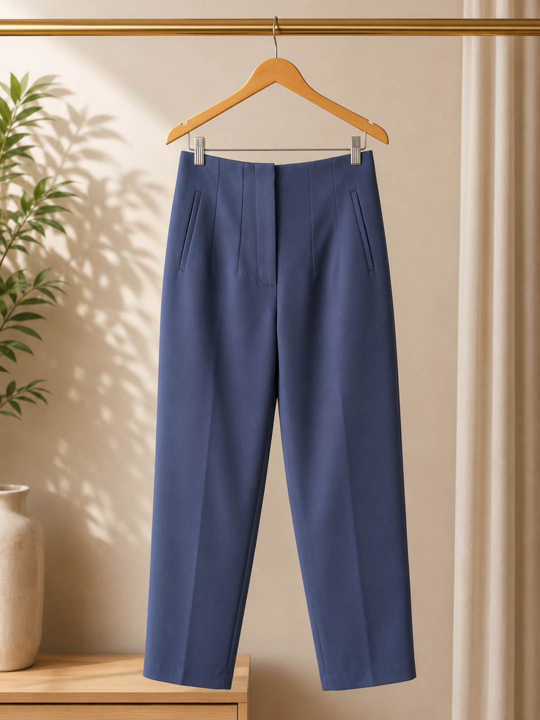 Dusty Blue High Waist Tailored Straight Leg Trouser