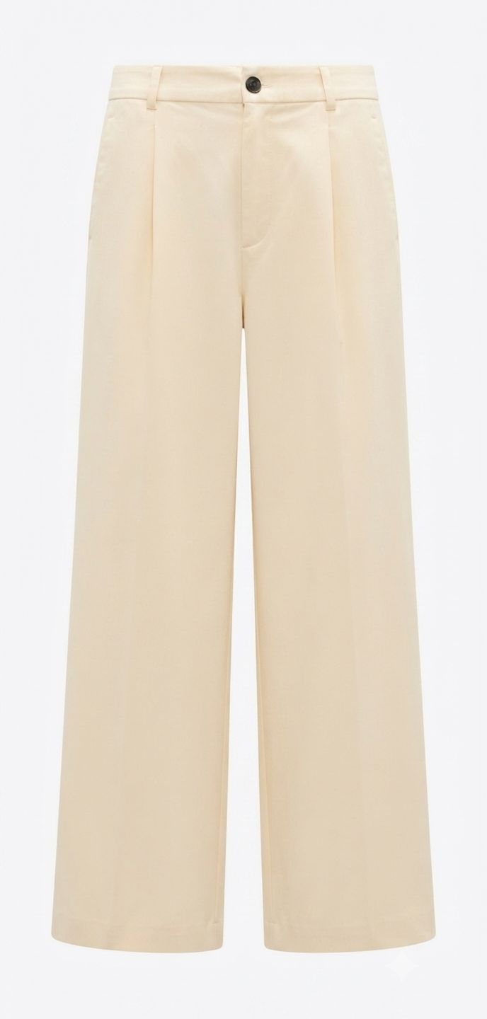 Ecru High Waist Pleated Wide Leg Trousers