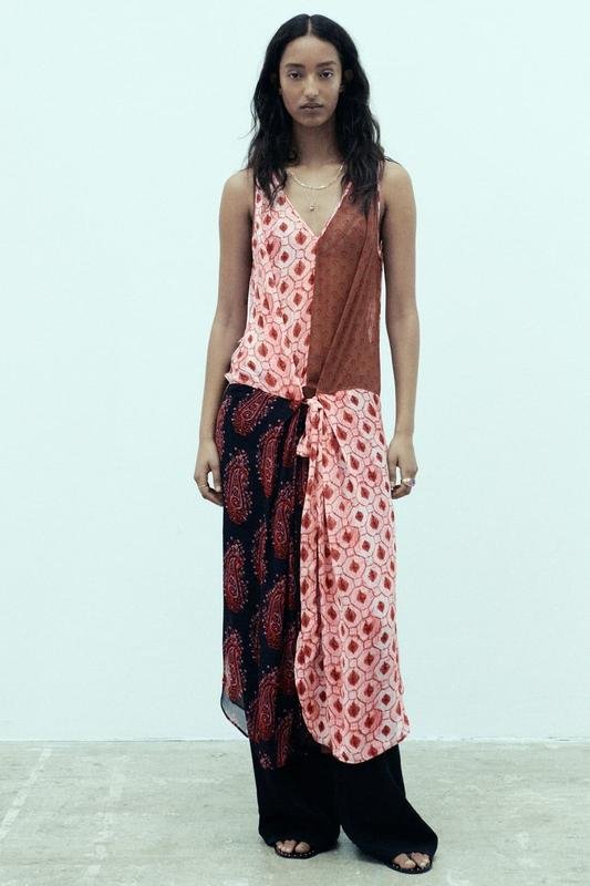 Patchwork Print Asymmetric Wrap Dress
