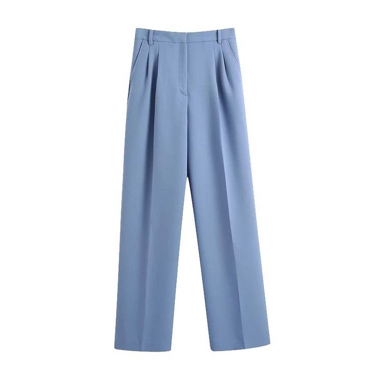 Dusty Blue High Waist Pleated Wide Leg Trousers