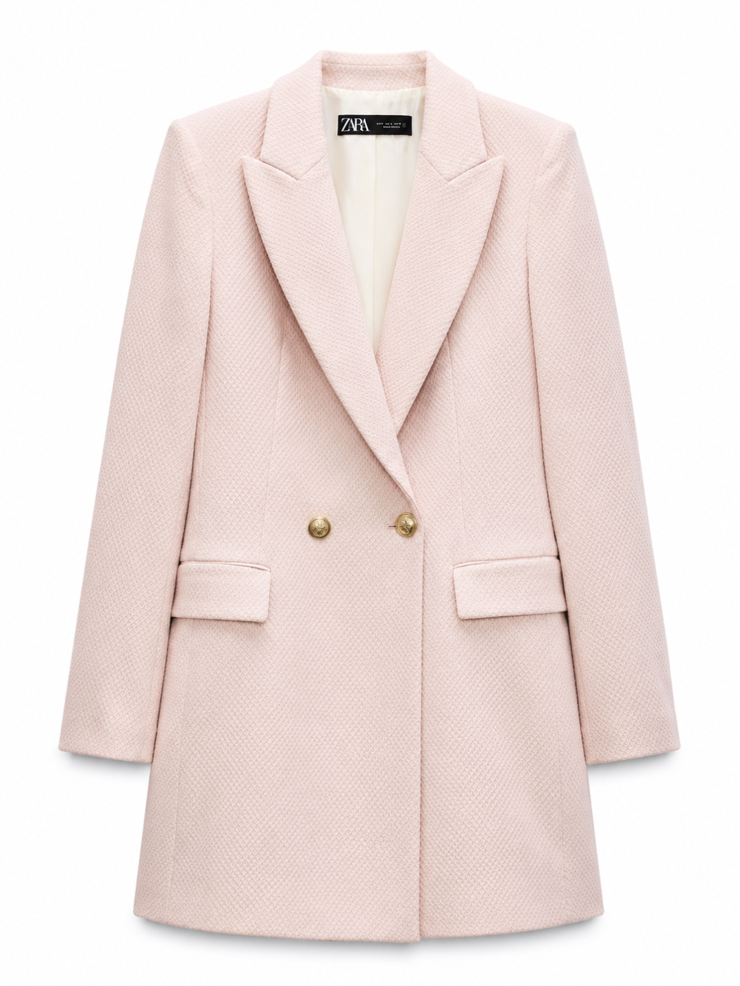 Blush Pink Texture Double Breasted Longline Jacket