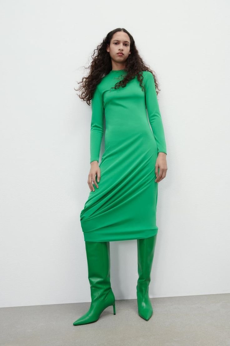 Kelly Green Draped Side Bodycon Midi Dress