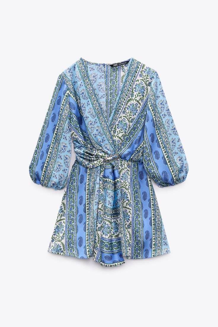 Blue Mix Patchwork Satin Wrap Romper