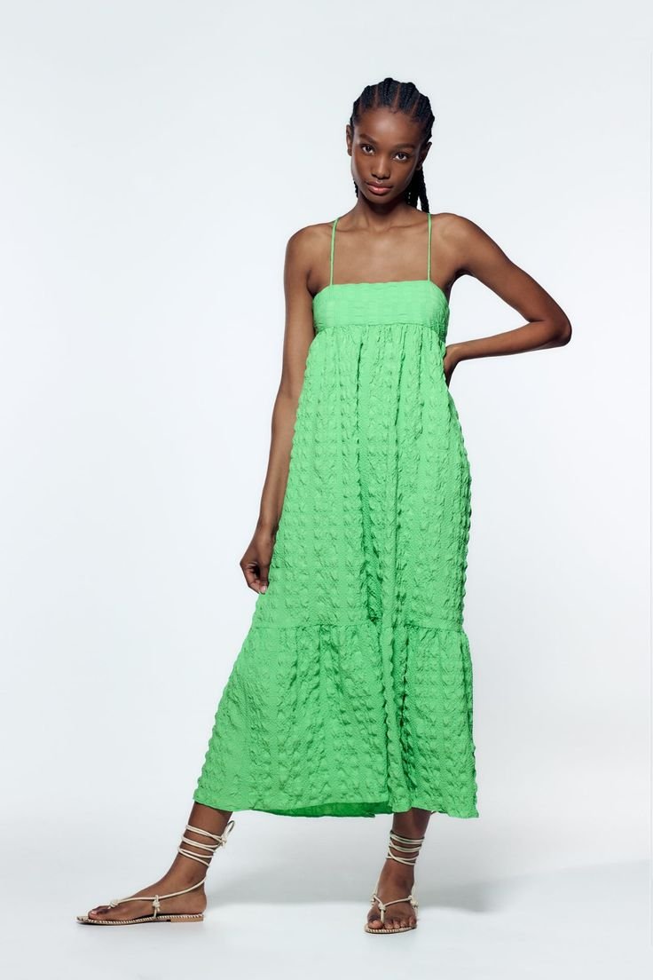 Apple Green Textured Strap Midi Dress