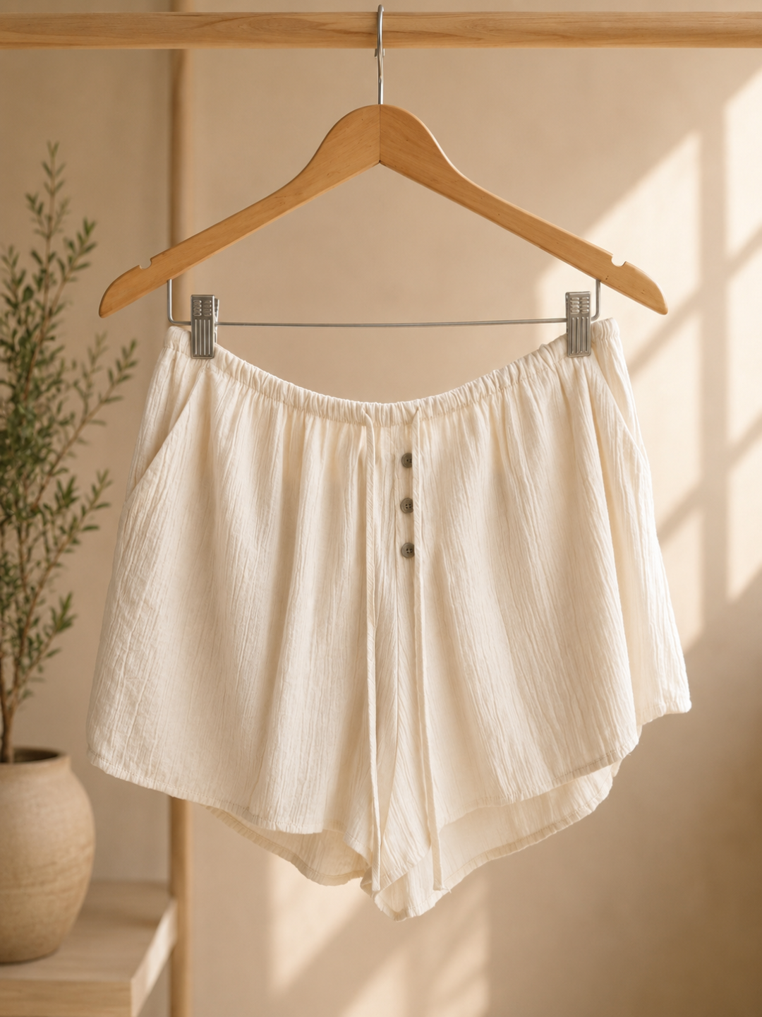 Cream Cotton Gauze Lounge Shorts