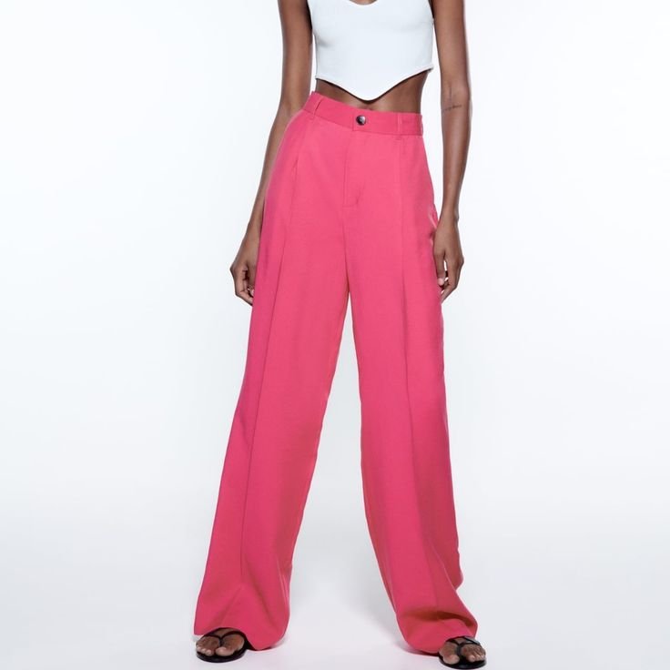 Hot Pink High Waisted Wide Leg Trousers