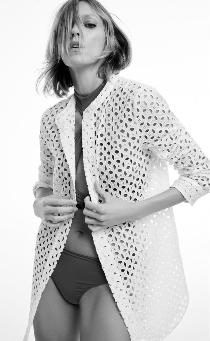 White Cover Up Openwork Crochet Shirt