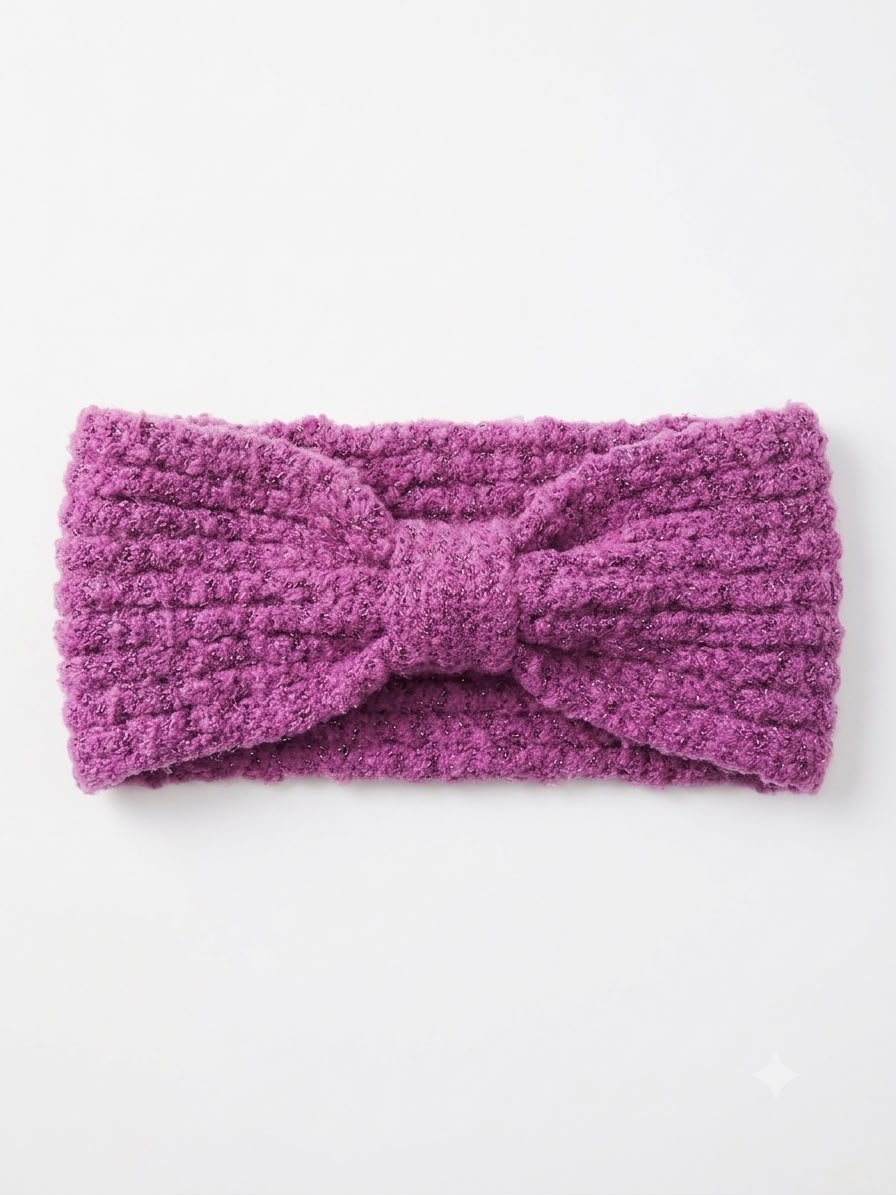 Magenta Knitted Bow Headband